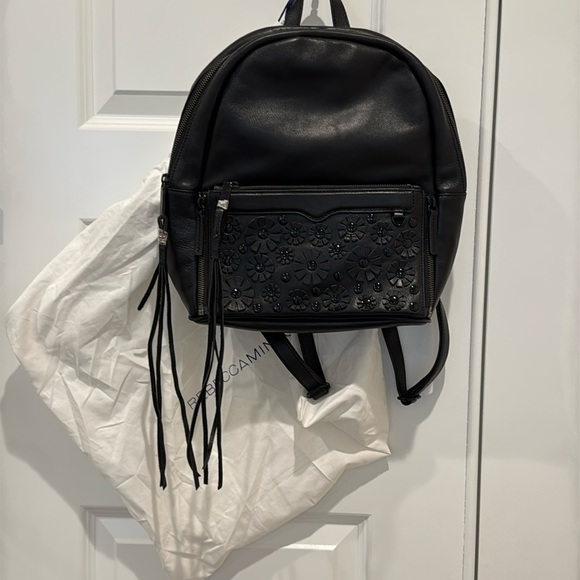Rebecca Minkoff Black Leather Backpack with Floral Embellishment with dust bag - Picture 1 of 16